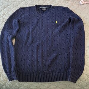 Polo by Ralph Lauren Navy Cable-Knit Crewneck with lime logo